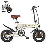 ESKUTE E Bike Herren F200, 14 Zoll Klapprad Elektrofahrrad, 36V 7.8Ah Akku Lange Reichweite bis 35-50KM, Mini Faltbike mit Handyhalterung & USB-Ladeanschluss, E-Mountainbike, Cremeweiß