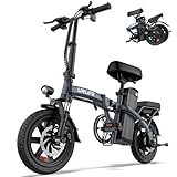 URLIFE E-Bike Klapprad 14', 48V 7.5Ah Austauschbarem Akku für Lange Reichweite bis 60KM, Elektrofahrrad 250W Motor, 3 Fahrmodi, Sitzhöhe Verstellbar, Falt-Pedelec ebike für Herren Damen Grau