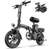 URLIFE E-Bike Klapprad14, 48V 7.5Ah Austauschbarem Akku für Lange Reichweite bis 60KM, Elektrofahrrad 250W Motor, 3 Fahrmodi, Sitzhöhe Verstellbar, Falt-Pedelec ebike für Herren Damen Schwarz