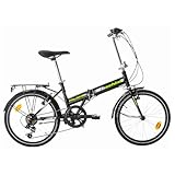 Multibrand PROBIKE Folding 20 Zoll Klapprad, Faltrad, 6 Gang, Herren-Fahrrad & Jungen-Fahrrad, Schutzbleche, geeignet ab 155 cm - 185 cm (Schwarzgrün glänzend)