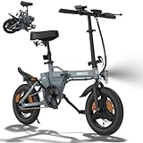ESKUTE F100 E-Bike Klapprad, 14 Zoll Elektrofahrrad mit USB-Ladeanschluss für Handy, 250W EU-konformes Elektrofahrräder, Integrierter 36V 9Ah Akku, Reichweite bis 35-60KM, Dunkelgrau