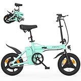 ESKUTE F100 E-Bike Klapprad, 14 Zoll Elektrofahrrad mit USB-Ladeanschluss für Handy, 250W EU-konformes Elektrofahrräder, Integrierter 36V 9Ah Akku, Reichweite bis 35-60KM, Blaugrün