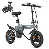 ESKUTE F100 E-Bike Klapprad, 14 Zoll Elektrofahrrad mit USB-Ladeanschluss für Handy, 250W EU-konformes Elektrofahrräder, Integrierter 36V 9Ah Akku, Reichweite bis 25-50KM, Dunkelgrau