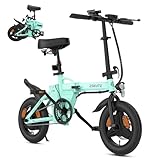 ESKUTE F100 E-Bike Klapprad, 14 Zoll Elektrofahrrad mit USB-Ladeanschluss für Handy, 250W EU-konformes Elektrofahrräder, Integrierter 36V 9Ah Akku, Reichweite bis 35-60KM, Blaugrün