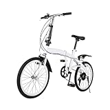 HuKaiL 20 Zoll Faltrad Klapprad Erwachsene mit 6 Gang Zusammenklappbar für Kinder, Erwachsene, Folding Fahrräder ab 140 cm-188 cm für Sport Outdoor Radfahren Pendeln Wiesen sandige, Weiß