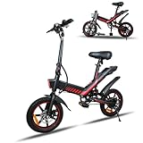 YOBACARID 14 Zoll Elektrofahrrad, zusammenklappbar, 36 V, 6,0 Ah, Akku 250 W, Motor, bis zu 25 – 35 km, Doppelscheibenbremsen und maximale Geschwindigkeit von 25 km/h, E-Bike für Erwachsene