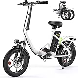 Klapprad E-Bike 16 * 2.15 Zoll Fat Tire,Tragbares Elektrofahrrad mit 10.4Ah Abnehmbarem Akku,4 Fahrmodi,PAS Reichweite MAX 88KM,Falt-Elektrofahrräder für Herren Damen Pendeln (Weiß)