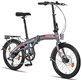 Licorne Bike Phoenix 2D 20 Zoll Aluminium Faltrad Klapprad Scheibenbremse Discbremse Faltfahrrad Herren Damen 7 Gang Kettenschaltung Folding City Bike Alu-Rahmen StVZO
