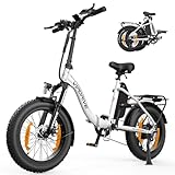 Vipdrive Klapprad E-Bike 20 Zoll, Elektrofahrrad mit 48v13ah Akku, 25km/H, Reichweite bis zu 80km, E Bike mit 7-Gang,LCD-Display, Elektrofahrrad für Herren Damen (Weiß【624Wh 13AH 65Nm】)