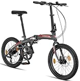 Licorne Bike Phoenix 2D Cross 20 Zoll Aluminium Faltrad Klapprad Scheibenbremse Discbremse Faltfahrrad Herren Damen 7 Gang Kettenschaltung Folding City Bike Alu-Rahmen (Spoke Wheels, Anthrazit/Rot)